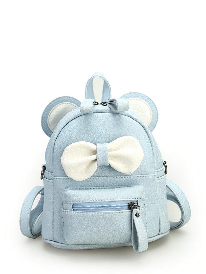 Romwe Contrast Bow Cute Pu Backpack