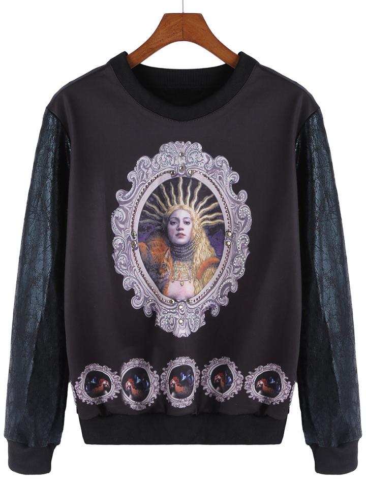 Romwe Beauty Print Diamond Sweatshirt