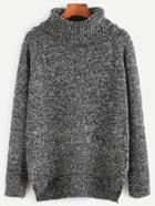 Romwe Turtleneck High Low Slit Side Slub Sweater