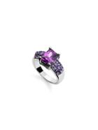 Romwe Purple Rectangular Zircon Rhodium Ring