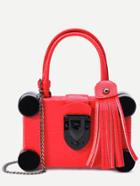 Romwe Red Round Plastic Trim Fringe Charm Box Bag