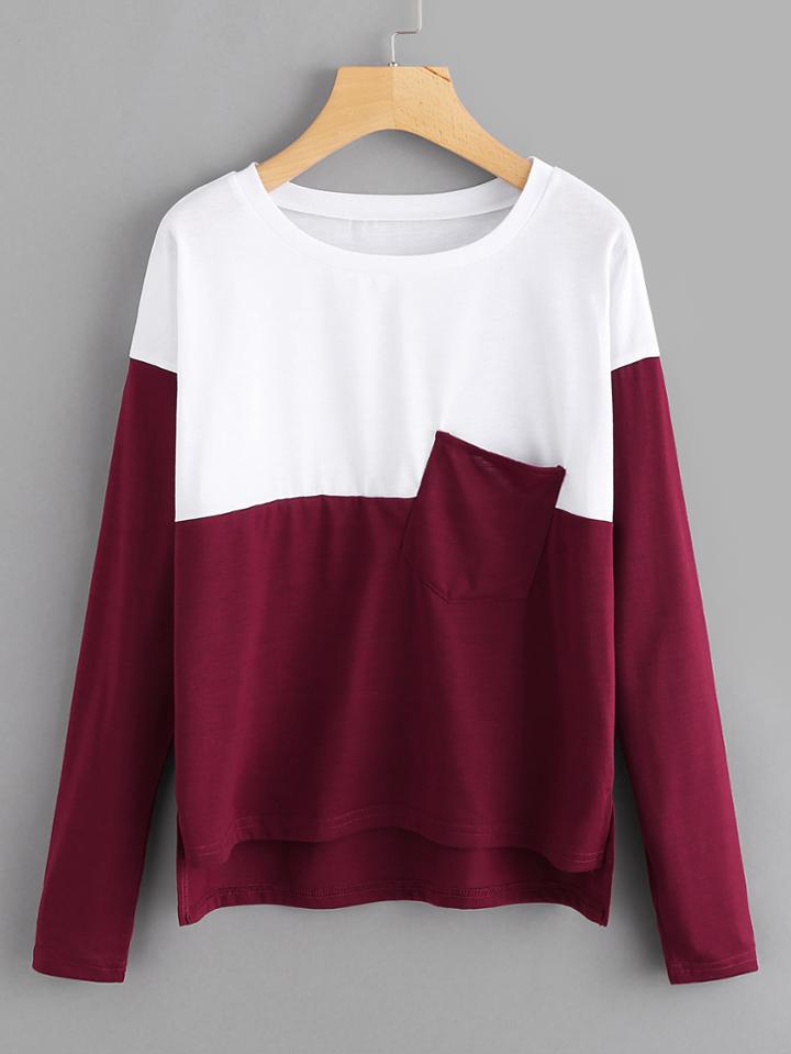 Romwe Two Tone Slit Side High Low T-shirt