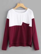 Romwe Two Tone Slit Side High Low T-shirt