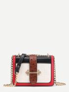 Romwe Knit Detail Color Block Chain Bag