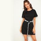 Romwe Letter Print Push Buckle Belted T-shirt Dress