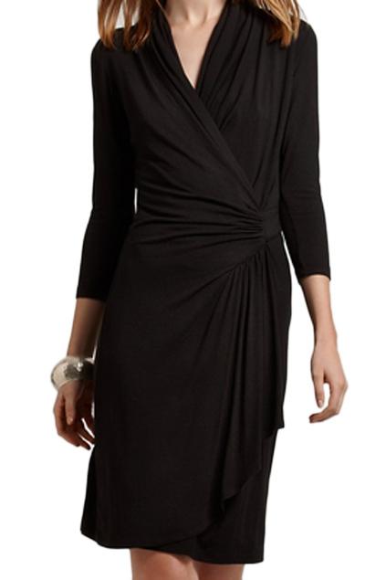 Romwe Pleated V Neck Black Dress