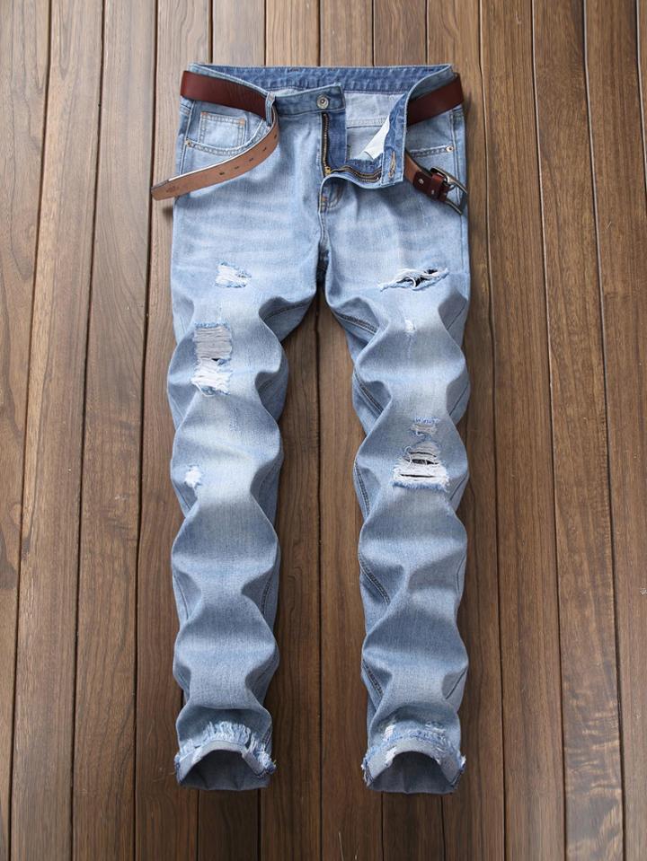 Romwe Men Ripped Stretch Slim Jeans