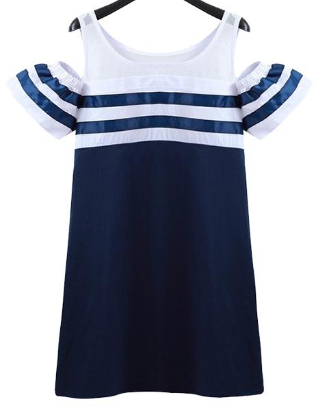Romwe Off The Shoulder Striped Shift Dress