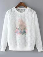 Romwe Beauty Print Lace Sweatshirt