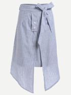 Romwe Self-tie Slit Front Striped Skirt - Blue