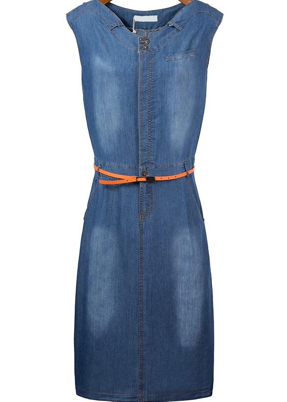 Romwe V Neck With Buttons Denim Dress