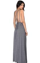 Romwe Strap Backless Maxi Grey Dress