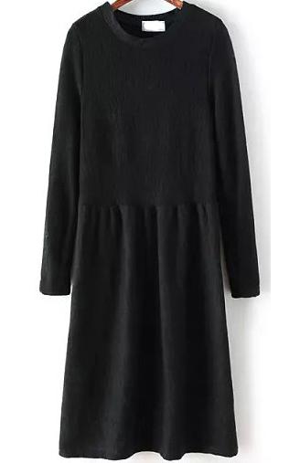 Romwe Round Neck Knit Black Sweater Dress