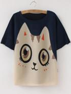 Romwe Multicolor Short Sleeve Cartoon Print Pleated T-shirt