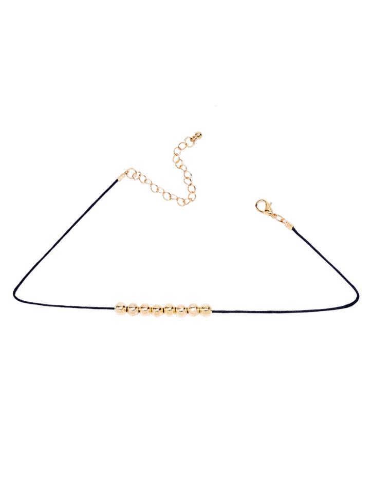 Romwe Black Metal Ball Beaded Skinny Choker Necklace