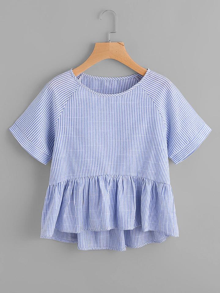 Romwe Vertical Striped Raglan Sleeve Smock Blouse