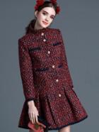 Romwe Red Stand Collar Long Sleeve Woolen Coat