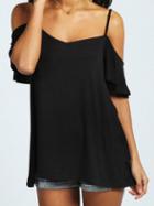 Romwe Black Spaghetti Strap Loose Blouse
