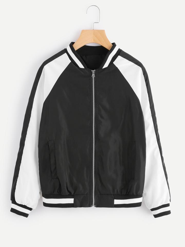 Romwe Contrast Sleeve Zip Up Jacket