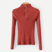 Romwe Zipper Front Rib Knit Trim Jumper
