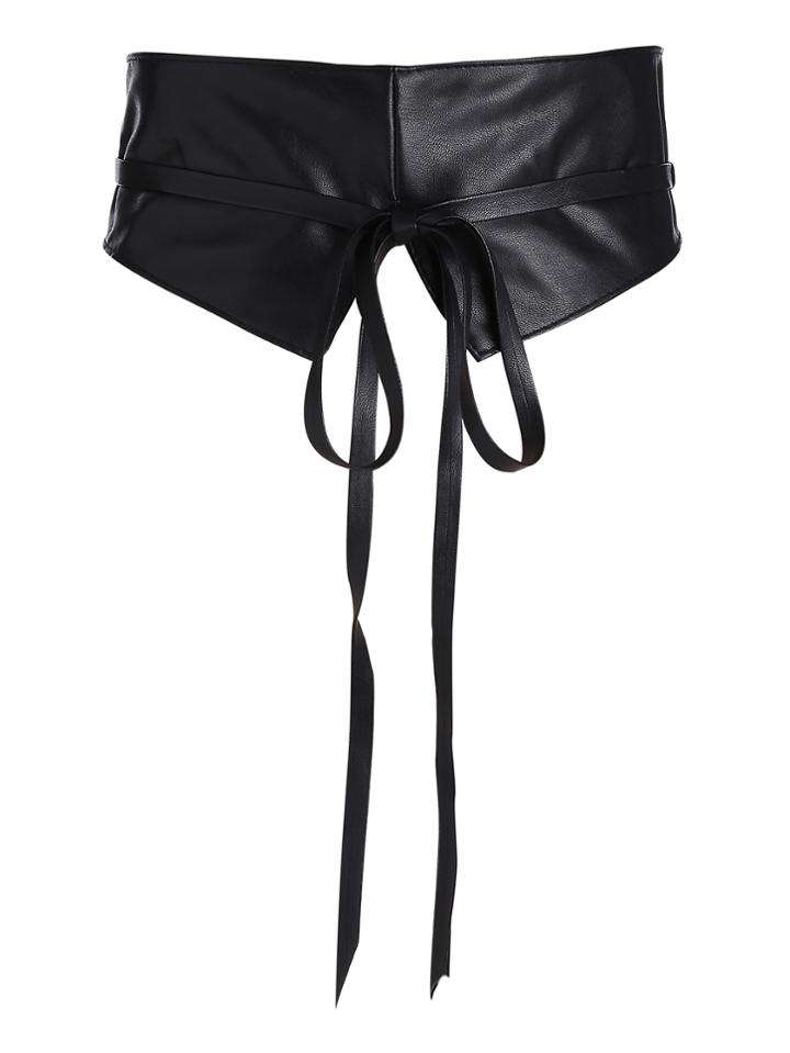 Romwe Tie Front Faux Leather Obi Belt