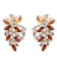 Romwe Rhinestone Leaf Shaped Stud Earrings