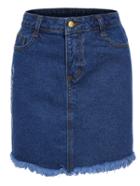 Romwe Frayed Letters Embroidered Denim Skirt