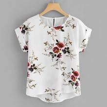 Romwe Plus Floral Print Cut Out Back Asymmetrical Hem Blouse