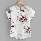 Romwe Plus Floral Print Cut Out Back Asymmetrical Hem Blouse