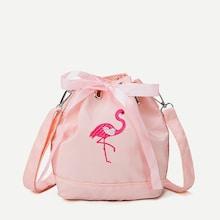 Romwe Flamingo Embroidery Bow Tie Bag