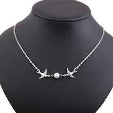 Romwe Faux Pearl & Bird Chain Necklace