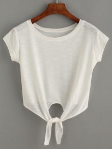 Romwe Self Tied Front Crop Top