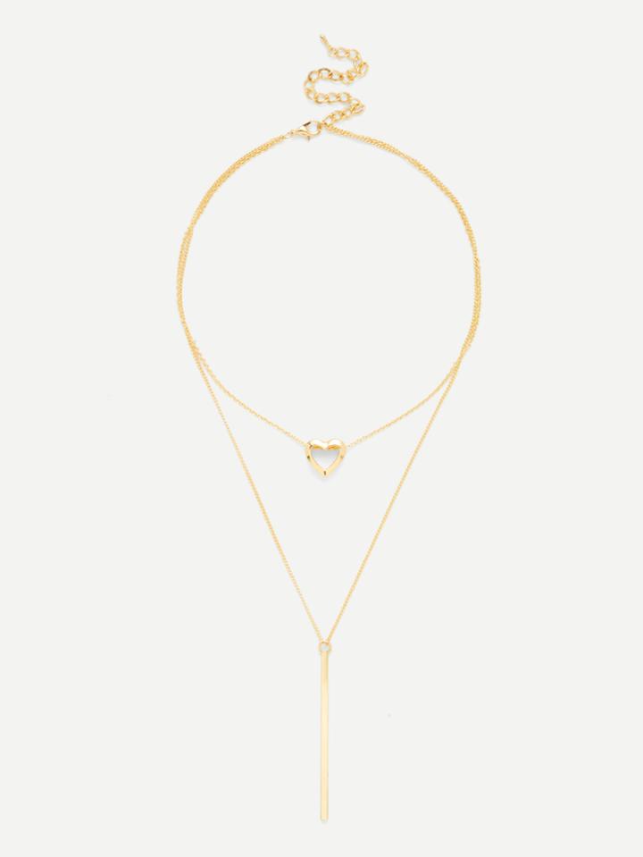 Romwe Heart & Bar Pendant Link Necklace