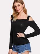 Romwe Thick Strap Cold Shoulder Top