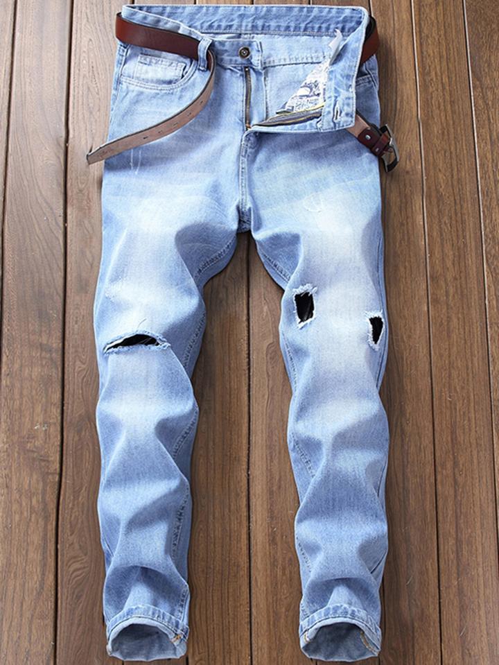 Romwe Men Ripped Slim Jeans
