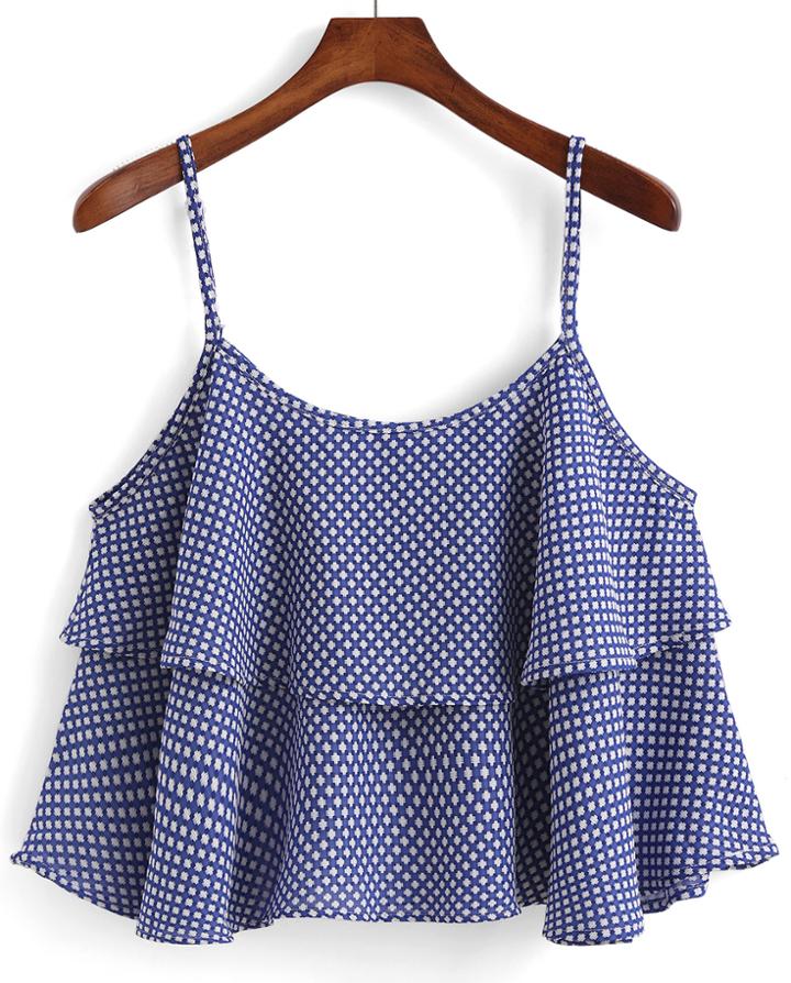 Romwe Spaghetti Strap Double Layels Blue Cami Top