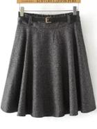Romwe Pleated Belt Grey Skirt