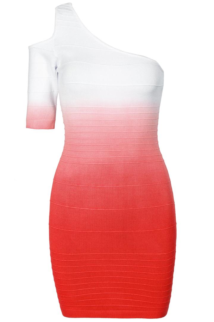 Romwe One-shoulder Bandage Orange Ombre Dress