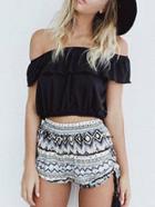 Romwe Black Off The Shoulder Ruffle Crop Top