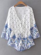 Romwe Paisley Print Drawstring Waist Playsuit With Fringe