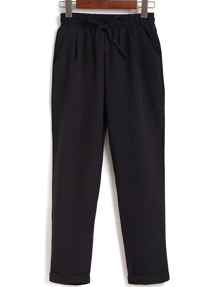 Romwe Elastic Waist Black Pant