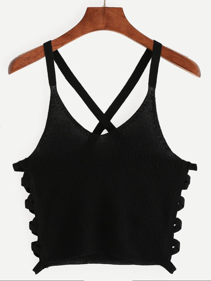 Romwe Black Strappy Sides Knit Cami Top
