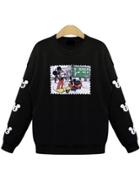 Romwe Mickey Print Black Sweatshirt