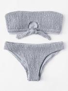 Romwe Ruched Knot Bandeau Bikini Set