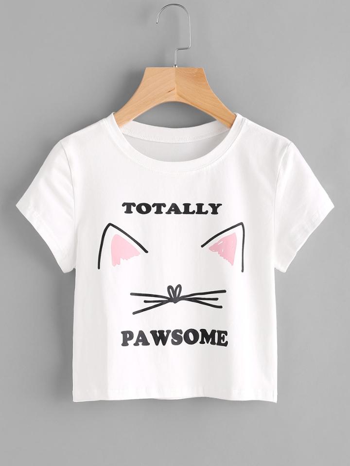 Romwe Cat Ears Print Tee
