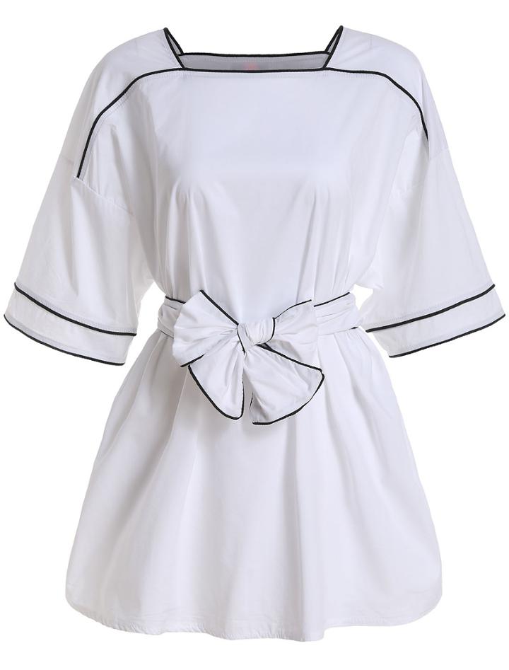 Romwe Square Neck With Belt Dress