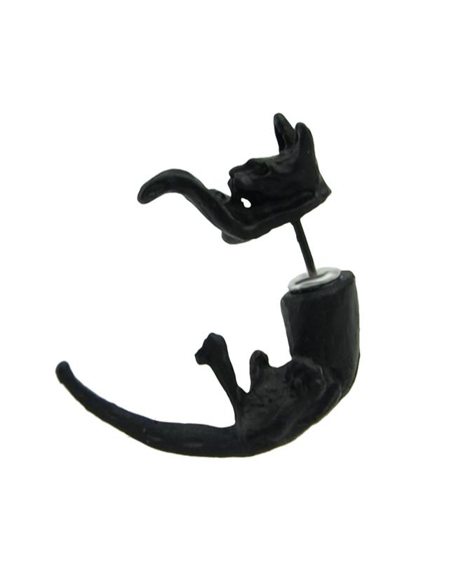 Romwe Unique Style Black Alloy Animal Shape Long Lion Head Stud Earrings
