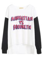 Romwe White Letter Print Contrast Sleeve High Low T-shirt