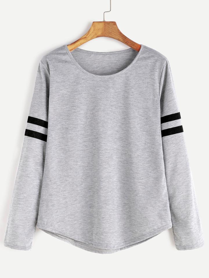 Romwe Light Grey Varsity Striped T-shirt