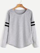 Romwe Light Grey Varsity Striped T-shirt
